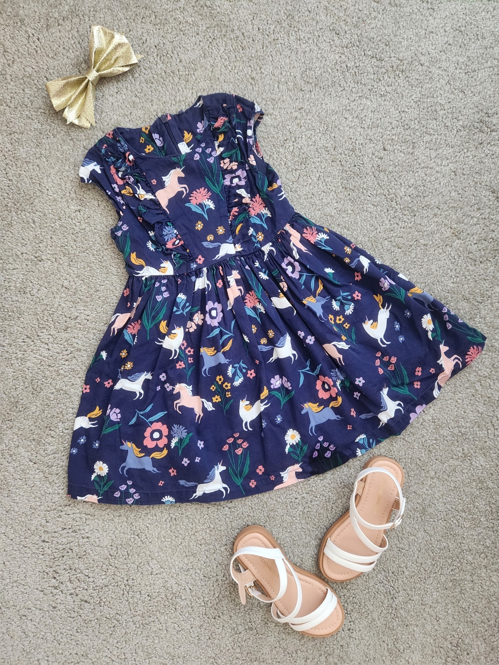 Girls 4T Marks & Spencer Unicorn Floral Dress | Navy. Pastel, Ruffle, Party